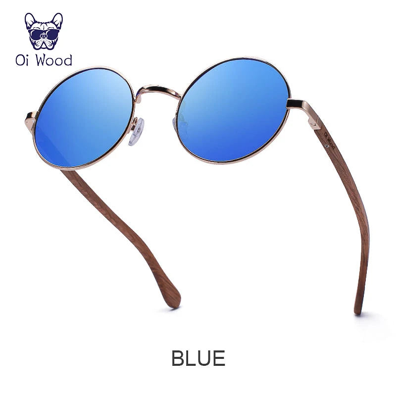 Oi Wood Retro Round Wood Sunglasses For Men Women Wooden Sun Glasses Polarized Blue Mirror Eyewear Fashion Driving Goggle 8024