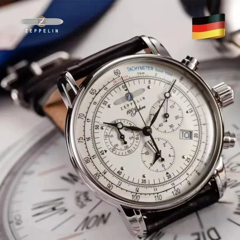 Mens Leather Band Fashion Luxury Zeppelin Airship Business Casual Men Watches