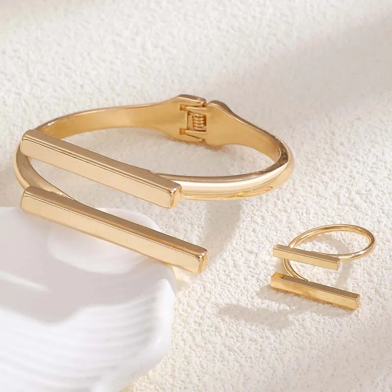 Pulseira geométrica de metal vintage com punho aberto, para mulheres e homens, exagerada, cor dourada, quadrada, ajustável, conjunto de joias para festa