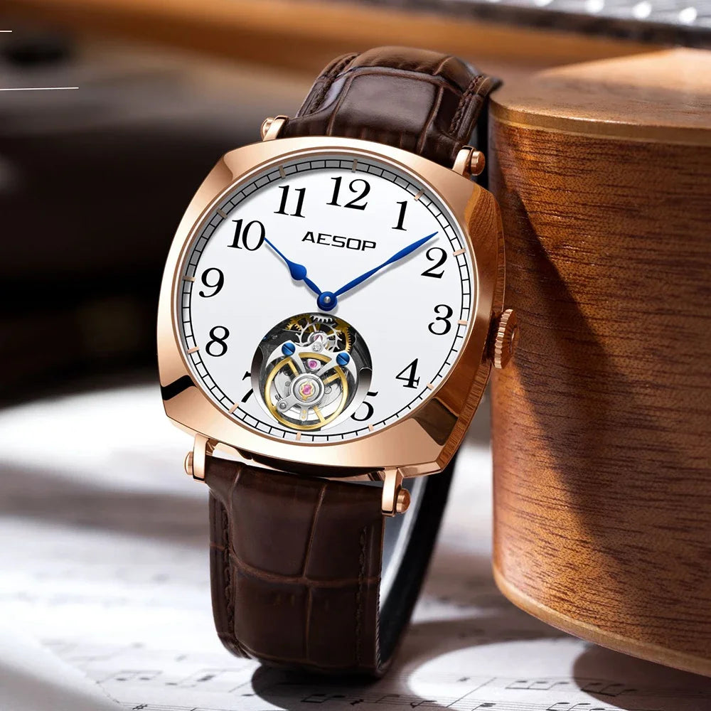 Aesop voando tourbillon esqueleto mecânico movimento relógio para homem safira luxo negócios simplicidade relógios masculino quadrado novo