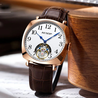 Aesop voando tourbillon esqueleto mecânico movimento relógio para homem safira luxo negócios simplicidade relógios masculino quadrado novo