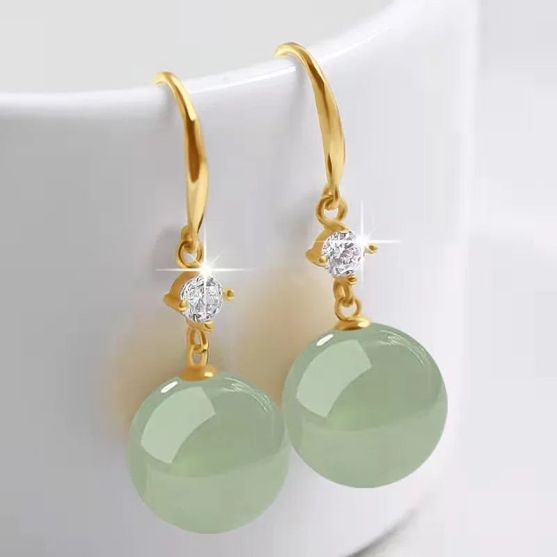 Luxurious Green Jade Pearl Earrings in 18k Gold & Silver