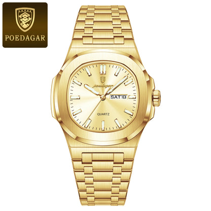 POEDAGAR Original Fashion Men's Watches Waterproof Luminous Date Week Men Watch Stainless Steel Business Luxury Quartz Man Watch