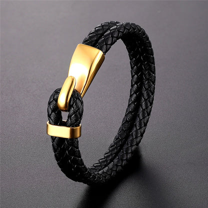 2023 de alta qualidade criativo preto multi-camada pulseira de couro masculino aço inoxidável âncora pulseira moda pulseiras presentes pulseras
