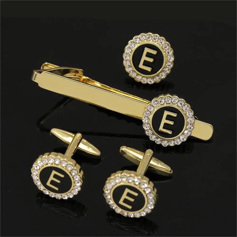 Elegant Initial Cufflinks & Tie Clip Set - Men's Jewelry