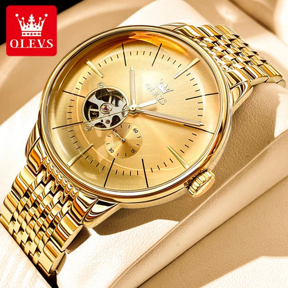 OLEVS 6708 Hollow Men's Watches Elite Style Luxury Dome Mirror Original Mechancial Movement Chronograph Waterproof Watches