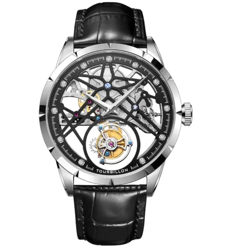 Jinlery Luxury Skeleton Tourbillon Watch for Men