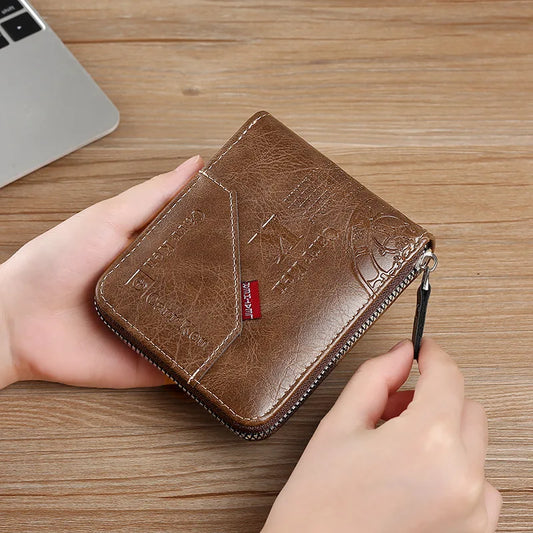 Mens Wallet Leather Business Card Holder Zipper Purse Luxury Wallets for Men Protection Purses Carteira Masculina Luxury