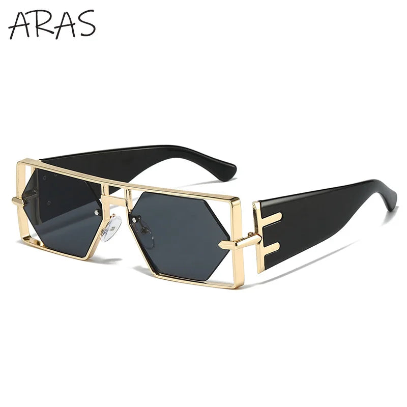 Steampunk Rectangle Sunglasses Women Men 2025 Luxury Hollow Metal Frame Sun Glasses Vintage Punk Hexagon Eyewear UV400 Shades