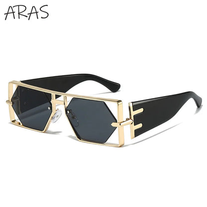 Steampunk Rectangle Sunglasses Women Men 2025 Luxury Hollow Metal Frame Sun Glasses Vintage Punk Hexagon Eyewear UV400 Shades