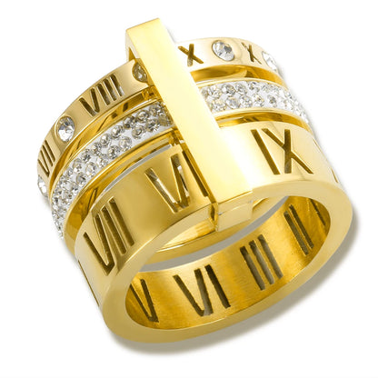 Luxurious Roman Numerals Triple Layer Ring for Women