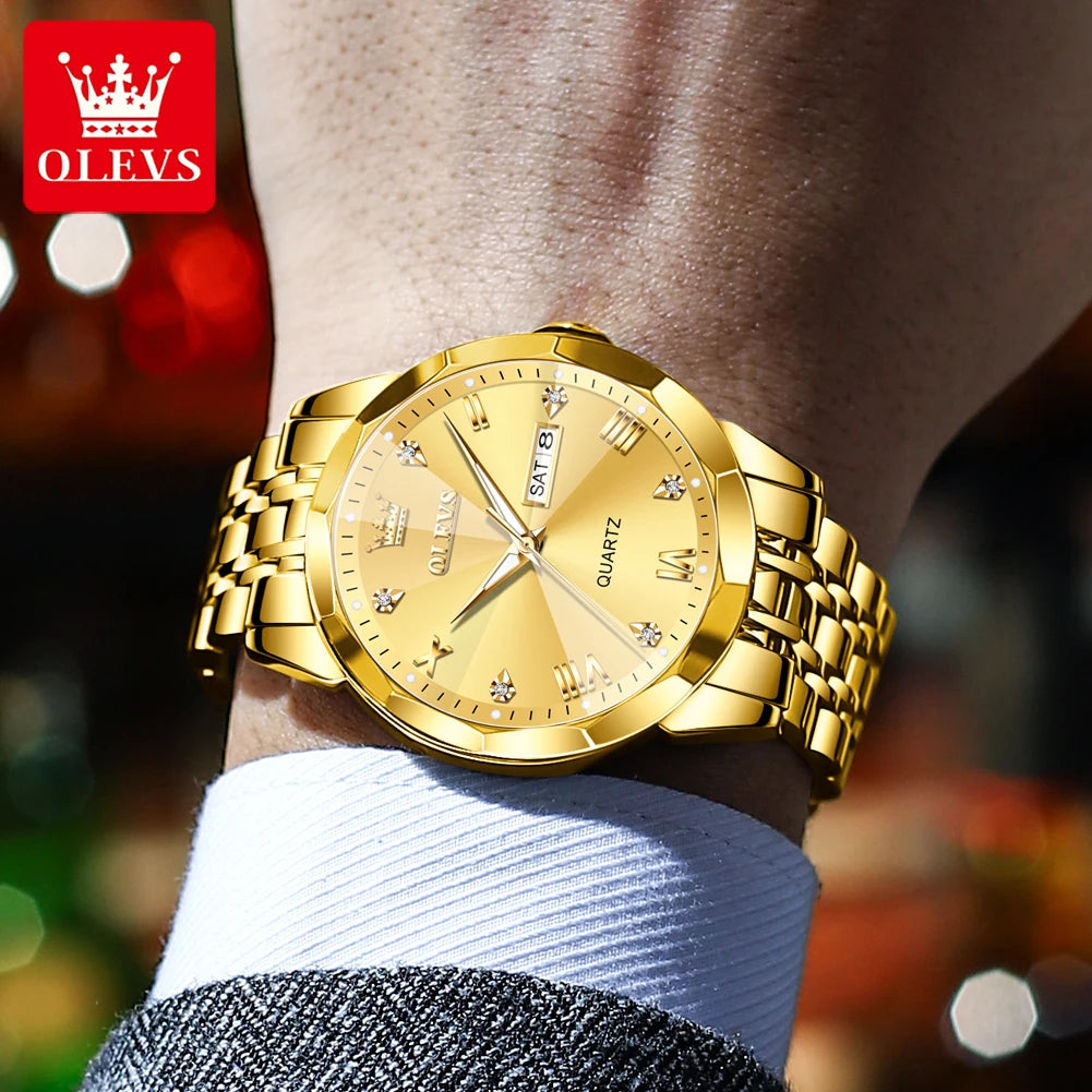 Olevs novo relógio para homem original quartzo à prova dwaterproof água relógio de pulso masculino ouro pulseira de aço inoxidável high-end luxo homem relógio