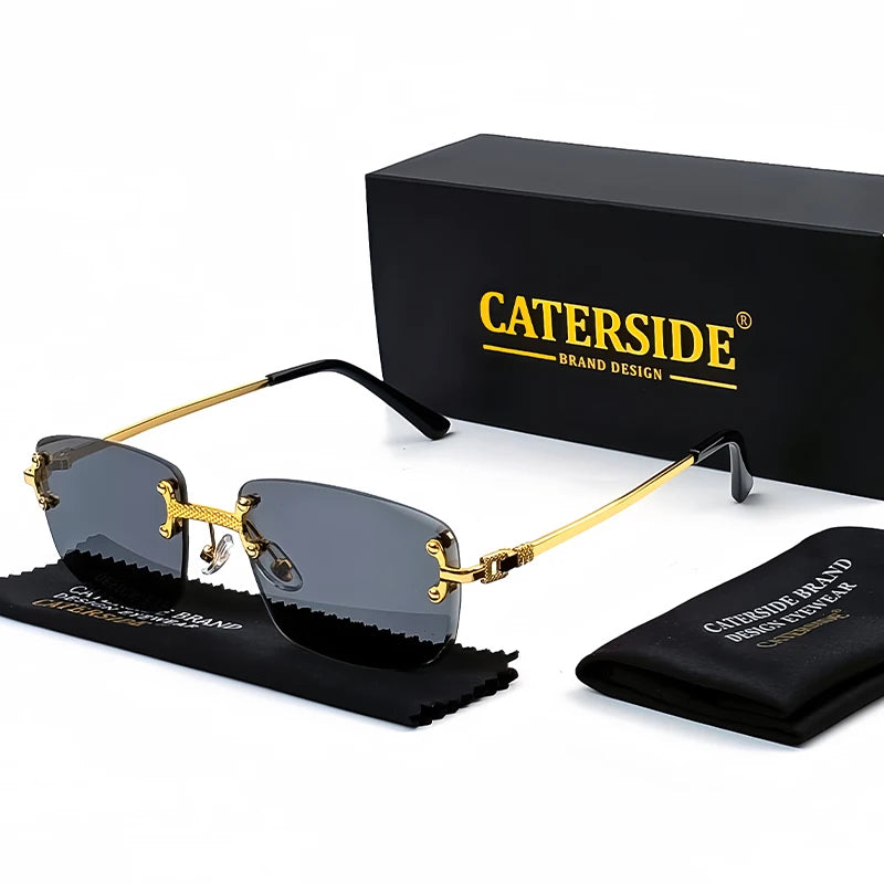 CATERSIDE Punk Rectangle Sunglasses Men Women Luxury Designer Rimless Gradient Lens Metal Sun Glasses For Men Sports 2024 UV400