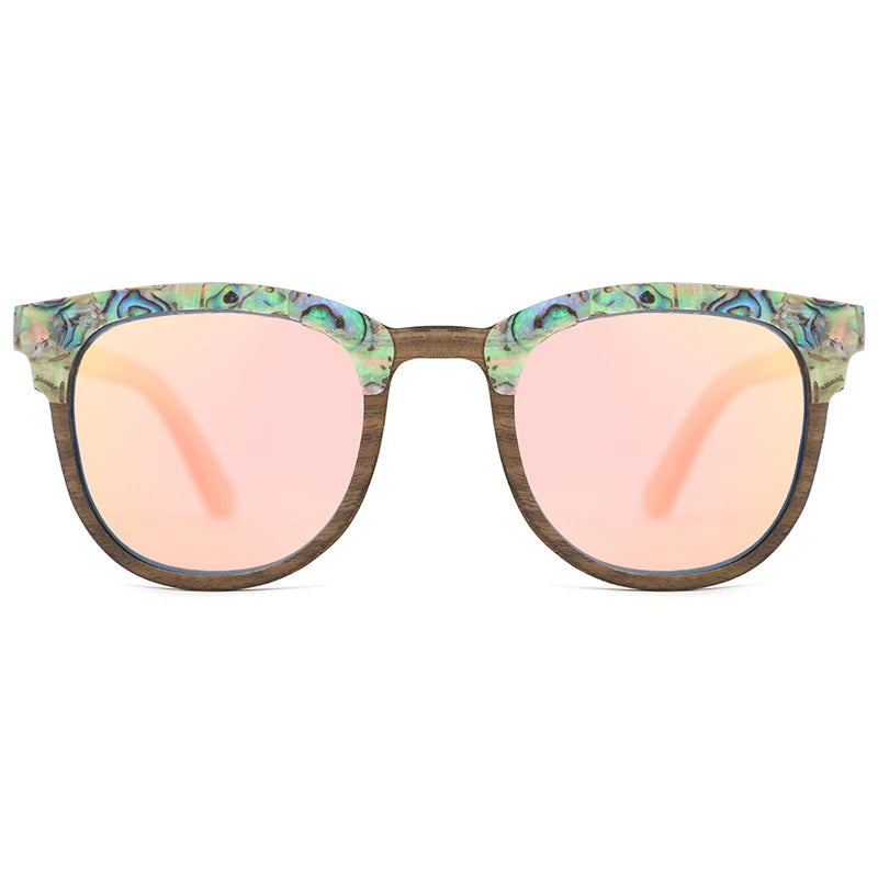 Óculos de sol Abalone Seashell Wood para homens e mulheres, óculos de luxo, lentes polarizadas Ice Blue, moda, amantes, melhor presente