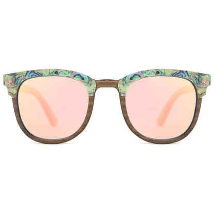 Óculos de sol Abalone Seashell Wood para homens e mulheres, óculos de luxo, lentes polarizadas Ice Blue, moda, amantes, melhor presente