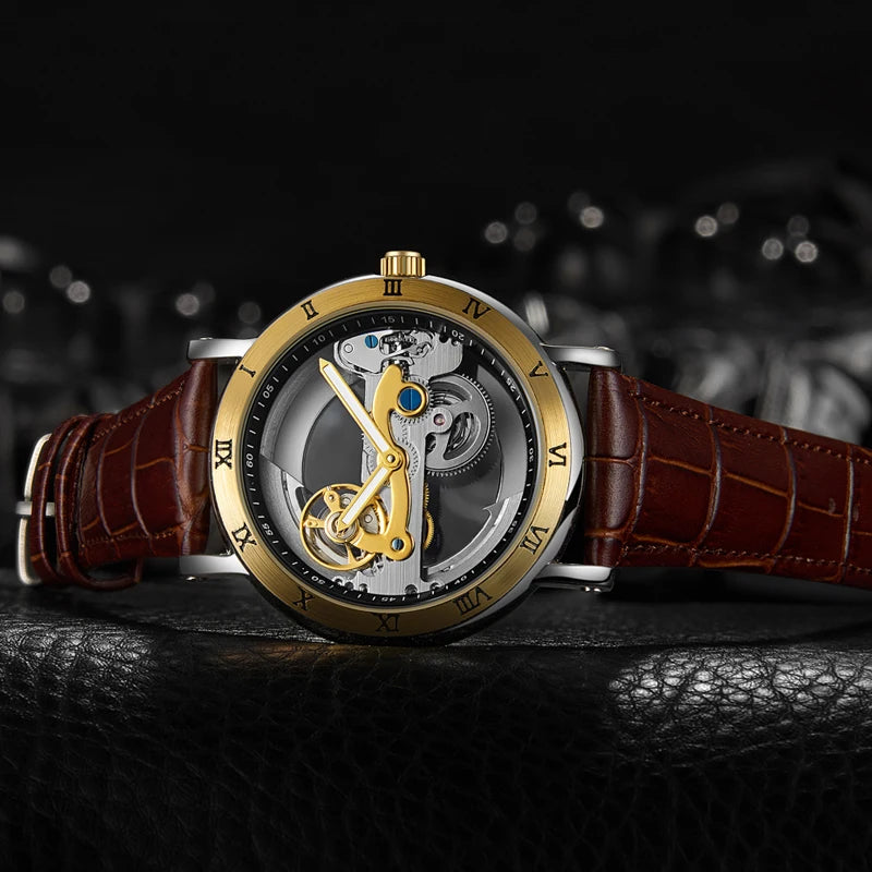 Relógios de pulso mecânicos para homem relógios ponte dourada esqueleto automático relógio mecânico masculino reloj hombre montre homme