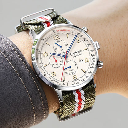 CADISEN 2026 New Chronograph Men's Quartz Watches For Men MIYOTA 0S10 AR Mirror Waterproof Canvas Men's Wristwatch Gift With Box