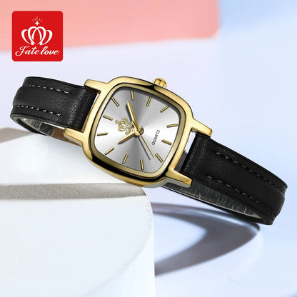 FATELOVE 907 Womens Watch Original Elegant Fashion Small Quartz Wristwatch For Ladies Waterproof Luminous Leather Strap With Box