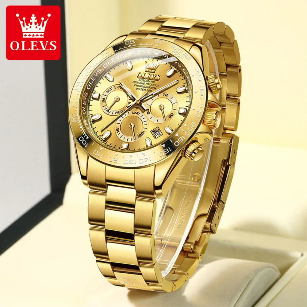 OLEVS 6638 Original Mechanical Man Watch Stainless Steel Waterproof Luminous Week Calendar Display Automatic Watch For Men