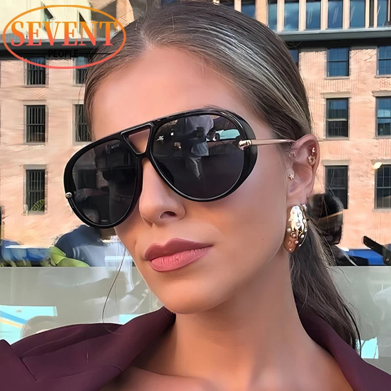 Oversized Oval Punk Pilot Sunglasses Women Big 2025 Luxury Brand Vintage Metal Frame Sun Glasses for Ladies UV400 Shield Eyewear