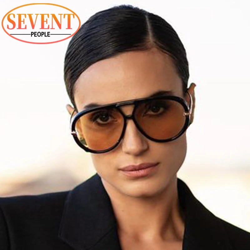 Oversized Oval Punk Pilot Sunglasses Women Big 2025 Luxury Brand Vintage Metal Frame Sun Glasses for Ladies UV400 Shield Eyewear