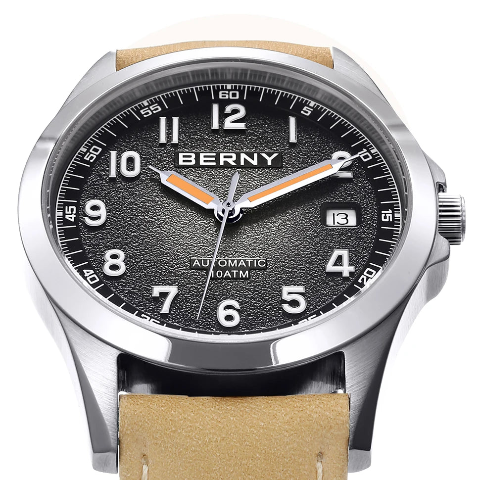 Berny mostrador fosco relógio automático masculino luminoso mecânico gaivota st2130 relógio de pulso safira luxo masculino 10atm à prova dwaterproof água