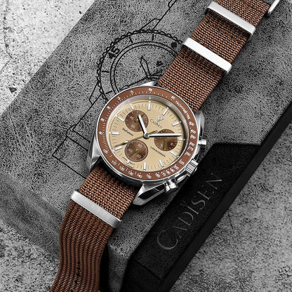 CADISEN 2026 New Men's Watches Luxury Quartz Wrist Watch For Men Canvas Japan VK68 Speed Chronograph Automatic Gift With Box