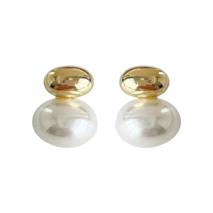 2025 novo francês elegante cor de ouro feijão emendado brincos de pérola plana para coreano moda jóias festa acessórios doces femininos