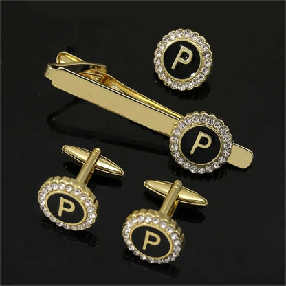 Elegant Initial Cufflinks & Tie Clip Set - Men's Jewelry