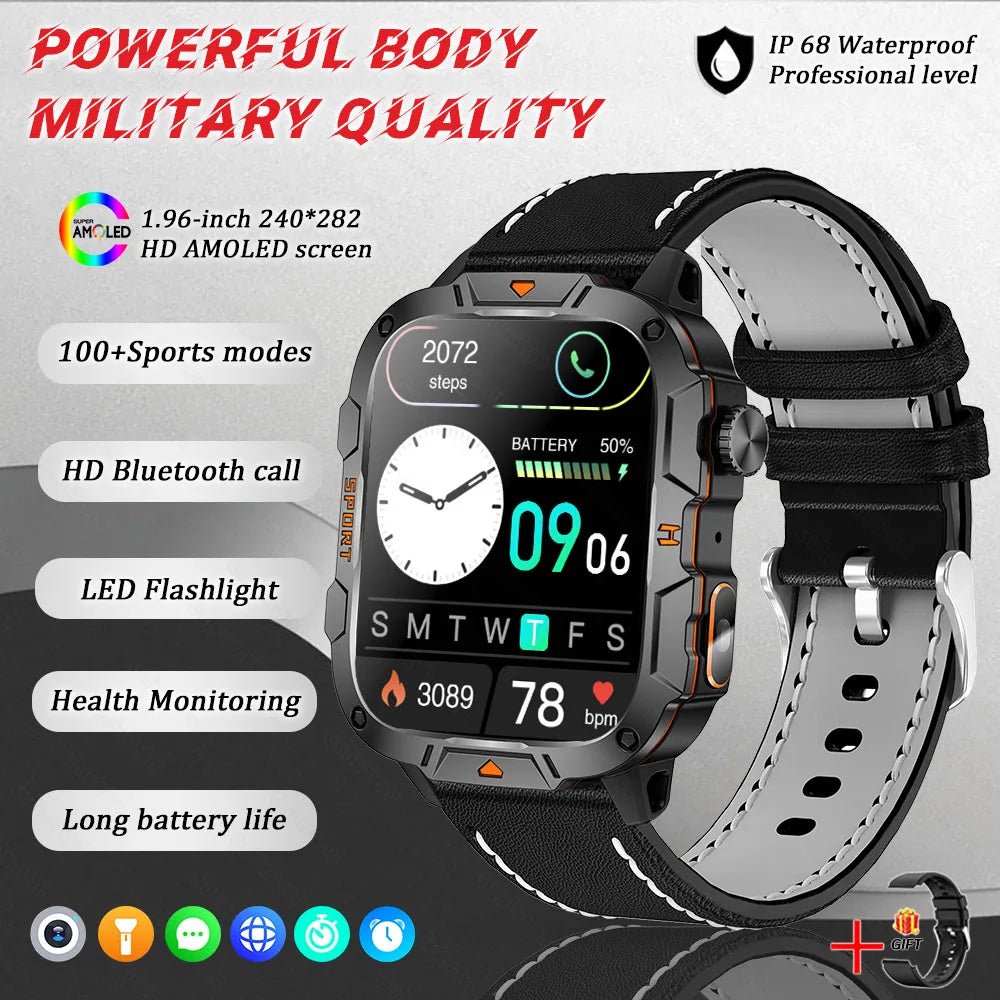 Military Grade Smartwatch 2025 - 1.96" AMOLED Waterproof