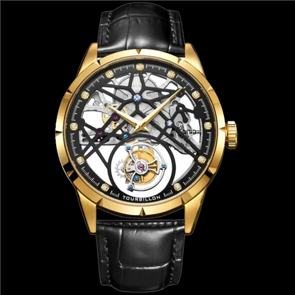 Jinlery Luxury Skeleton Tourbillon Watch for Men