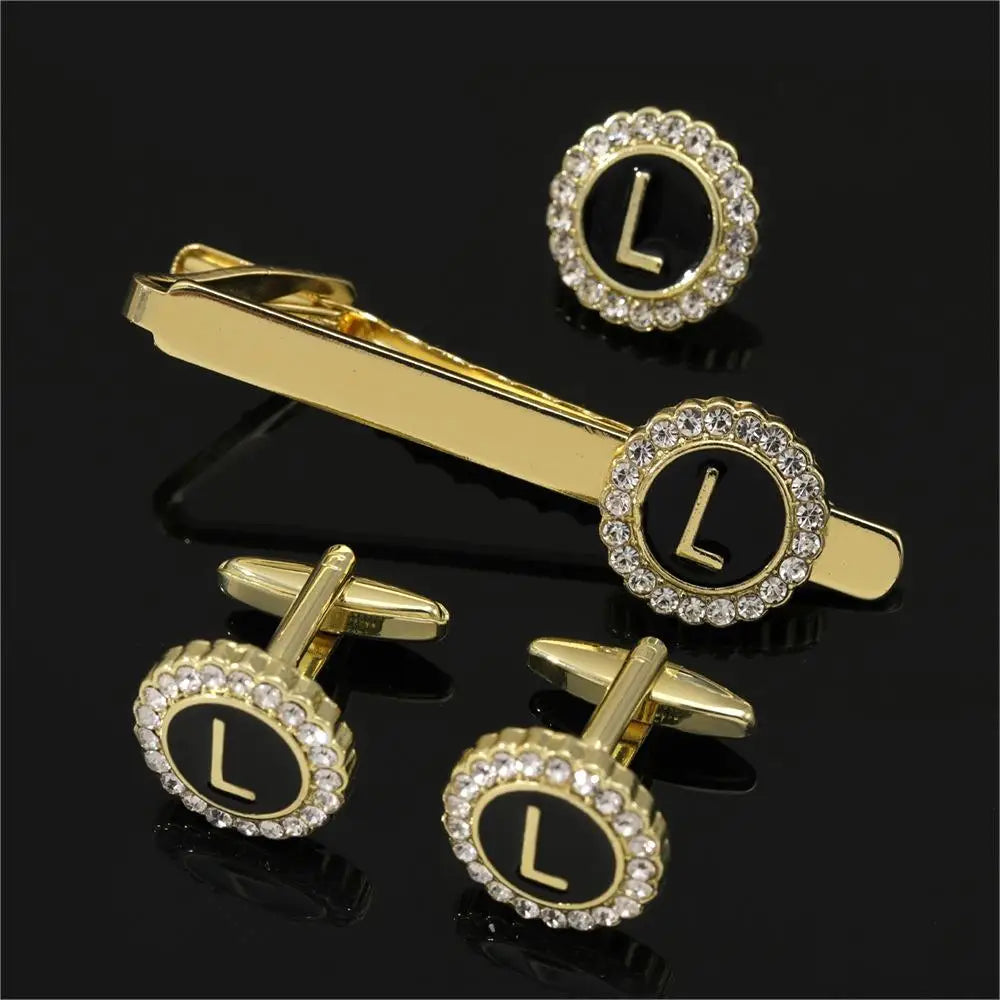 Elegant Initial Cufflinks & Tie Clip Set - Men's Jewelry