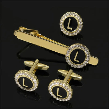 Elegant Initial Cufflinks & Tie Clip Set - Men's Jewelry