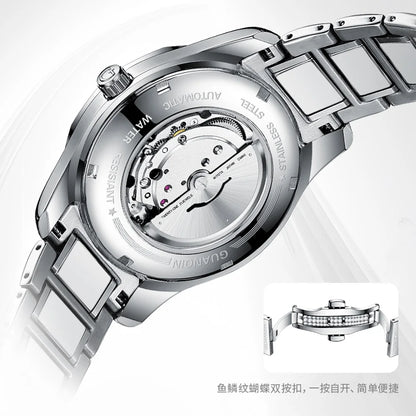 Relógio masculino mecânico luminoso de aço de tungstênio, à prova d'água, moda empresarial, calendário duplo, safira, movimento japonês