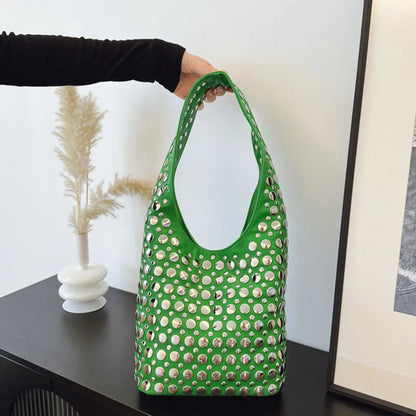 Studded Y2K Punk Shoulder Bag - Soft PU Leather