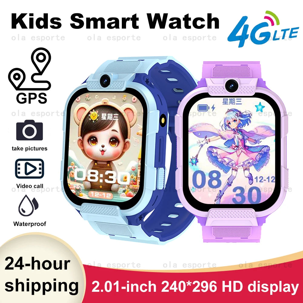 Crianças relógio inteligente posicionamento gps 4g cartão sim chamada de vídeo smartwatch das crianças câmera hd 600mah bateria presentes do estudante meninos meninas