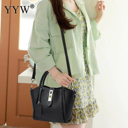 Bolsas de couro PU padrão lichia para mulheres, grande capacidade, bolsas de alça superior, bolsa mensageiro de ombro, design conciso, designer