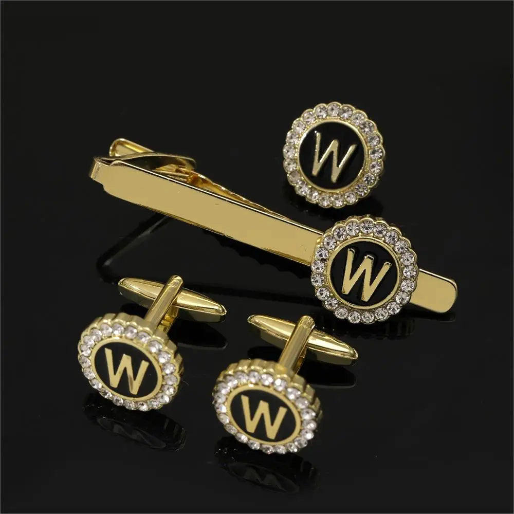 Elegant Initial Cufflinks & Tie Clip Set - Men's Jewelry