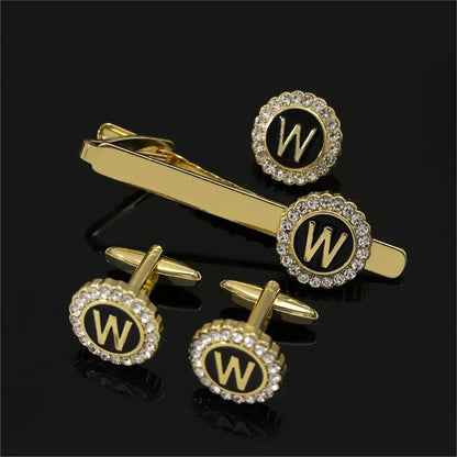 Elegant Initial Cufflinks & Tie Clip Set - Men's Jewelry