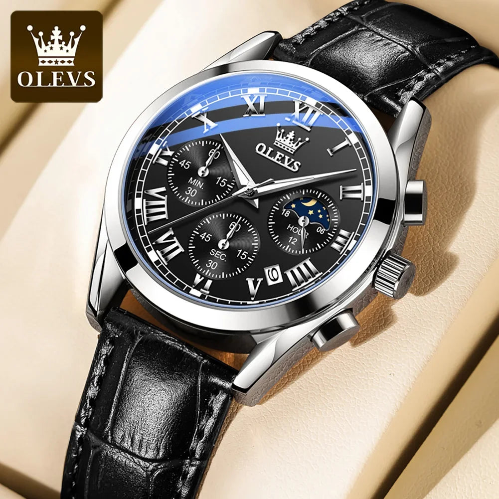 OLEVS 2871 Man Watch Chronograph Waterproof Moon Phase Multifunction Men's Wristwatch Luxury Quartz Watch Men