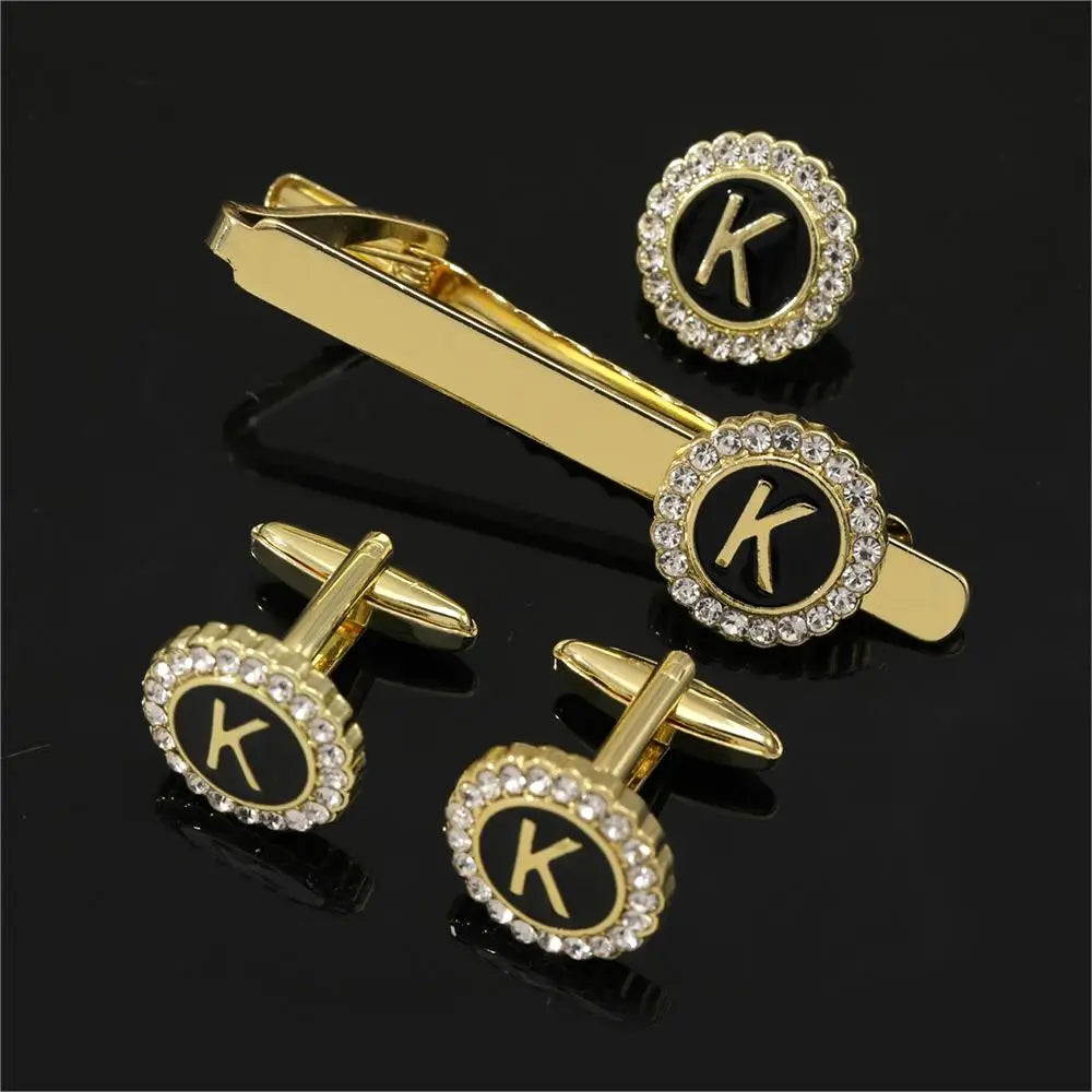 Elegant Initial Cufflinks & Tie Clip Set - Men's Jewelry