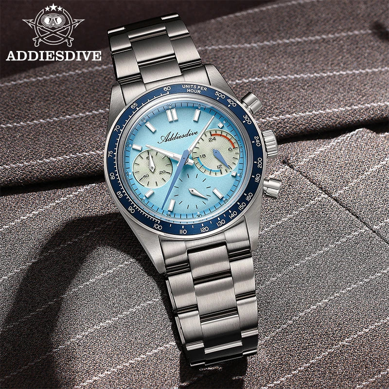 ADDIESDIVE New Men's Watches Bubble Glass 37mm Retro VK63 Chronography Quartz Watches Waterproof BGW9 Luminous Sports Wristwatch