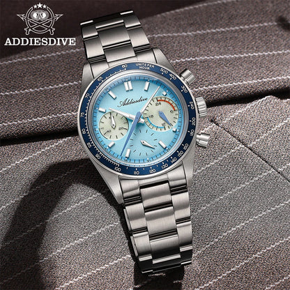 ADDIESDIVE New Men's Watches Bubble Glass 37mm Retro VK63 Chronography Quartz Watches Waterproof BGW9 Luminous Sports Wristwatch