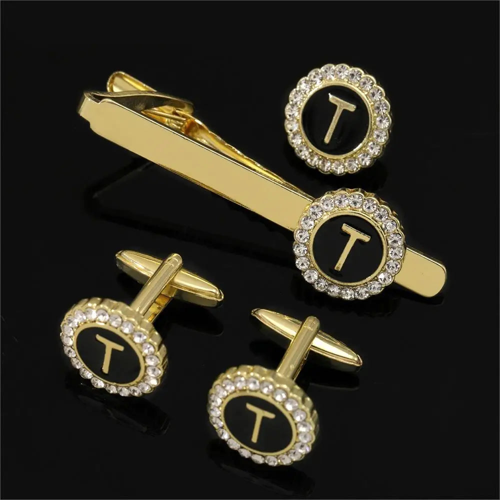 Elegant Initial Cufflinks & Tie Clip Set - Men's Jewelry