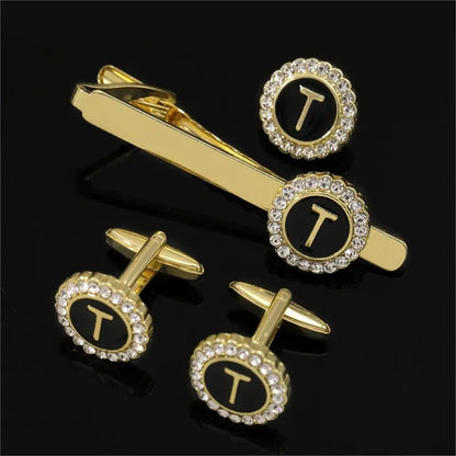 Elegant Initial Cufflinks & Tie Clip Set - Men's Jewelry