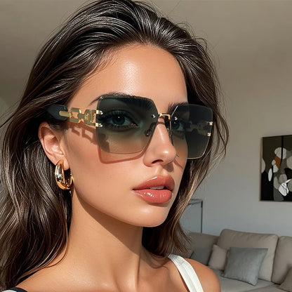 Juncture moda feminina óculos de sol sem aro óculos de sol grande quadro gradiente senhora óculos festa presentes do feriado óculos de sol para mulher