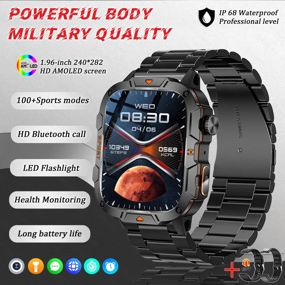 Military Grade Smartwatch 2025 - 1.96" AMOLED Waterproof