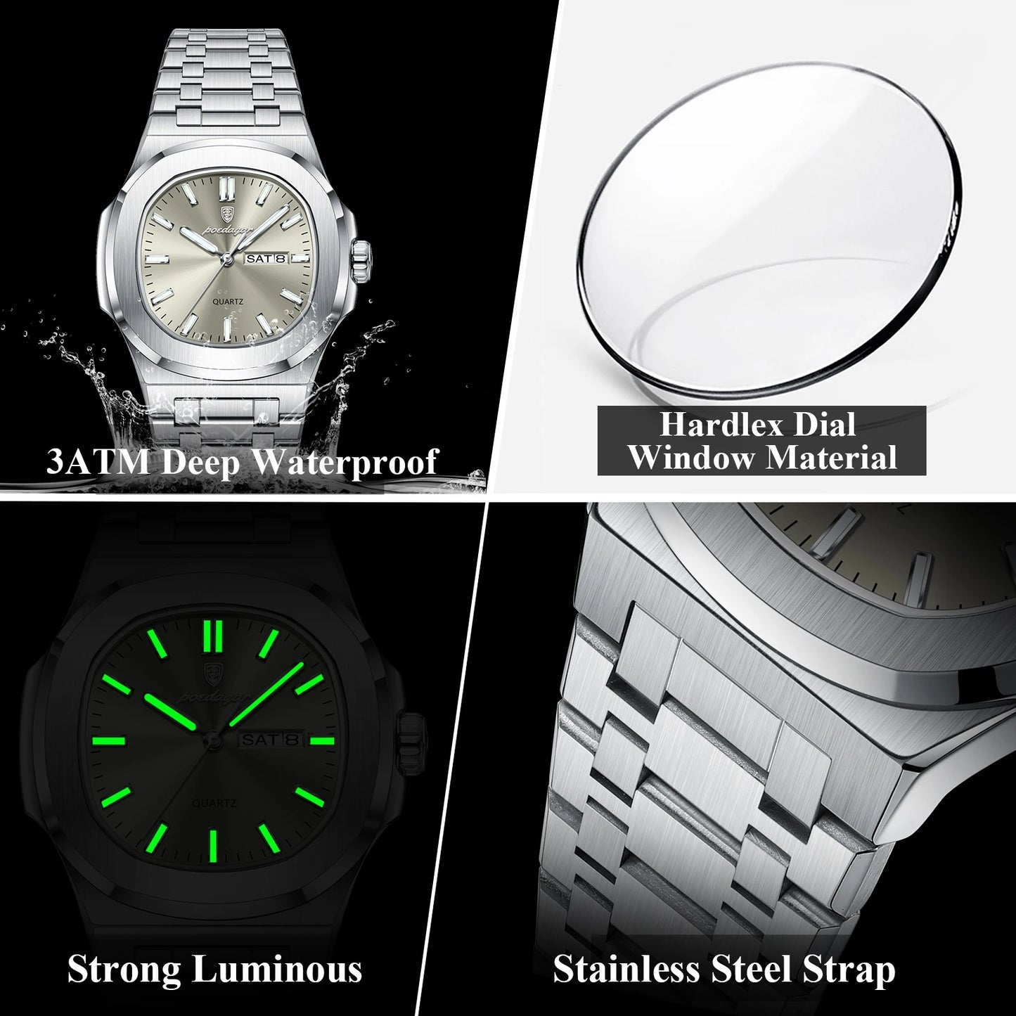 POEDAGAR Original Fashion Men's Watches Waterproof Luminous Date Week Men Watch Stainless Steel Business Luxury Quartz Man Watch