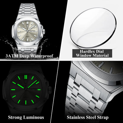 POEDAGAR Original Fashion Men's Watches Waterproof Luminous Date Week Men Watch Stainless Steel Business Luxury Quartz Man Watch