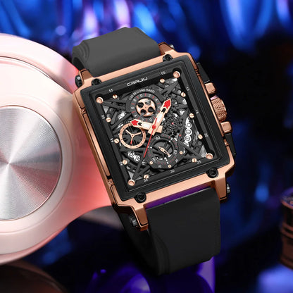 Crrju relógio de pulso cronógrafo esportivo masculino, pulseira de silicone do exército, cronómetro quadrado de quartzo, relógio masculino